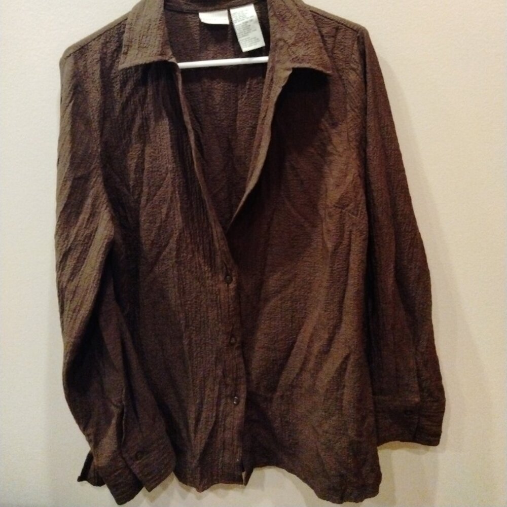 Brown Gauze/crinkle button up